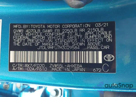 2021 Toyota Prius Le Awd-E from USA, damaged, VIN JTDL9MFU7M3029584